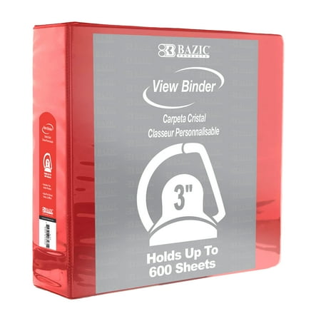 UPC: 0764608041635 | BAZIC 3 Ring Binder 3 View Binders Slant D Ring Red Hold 600 Sheets 1-Count