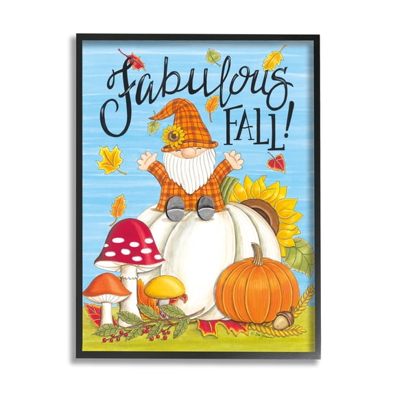 Stupell Industries Fabulous Fall Gnome Holiday Painting Black Framed Art Print Wall Art, 11 x 14