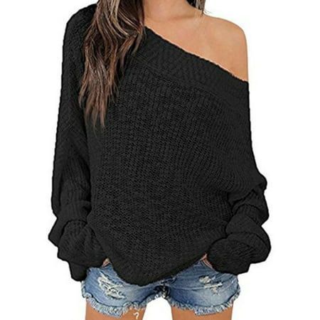 Womens Off The Shoulder Chunky Knit Jumper Ladies Baggy Sweater Top ...