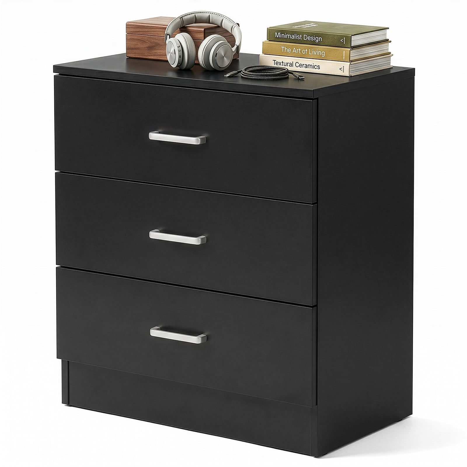 3-Drawer Chest with Textured Finish Drawer Dresser 22.05*12.99*25.98in Black
