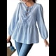 thumbnail image 2 of Blusa Holgada con Cuello en V y Mangas Abullonadas con Cordones para Mujer, Estilo Y2K, Ropa de Verano. Azul XL, 2 of 9