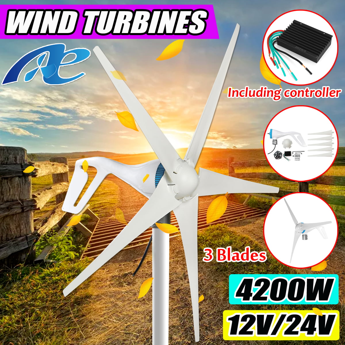 400W 24V White Lanterns Wind Turbine Generator Clean Energy Home power HighPower 