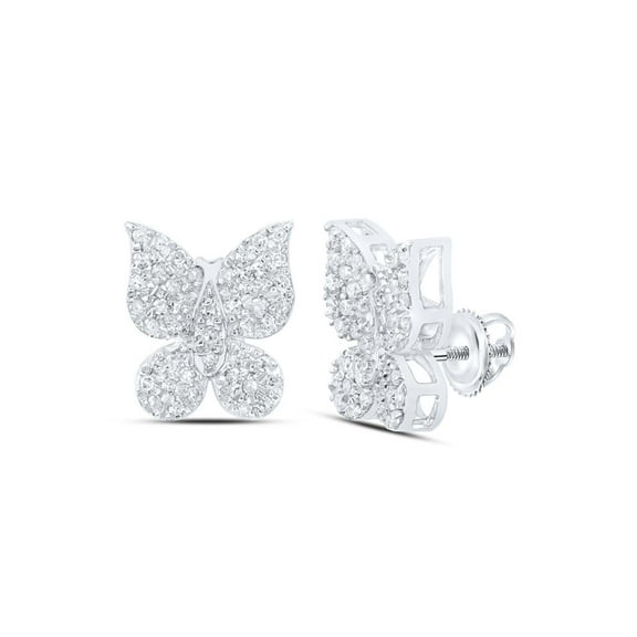 10K White Gold Genuine Diamond Women's Cluster Butterfly Stud Earrings 1/4 CT