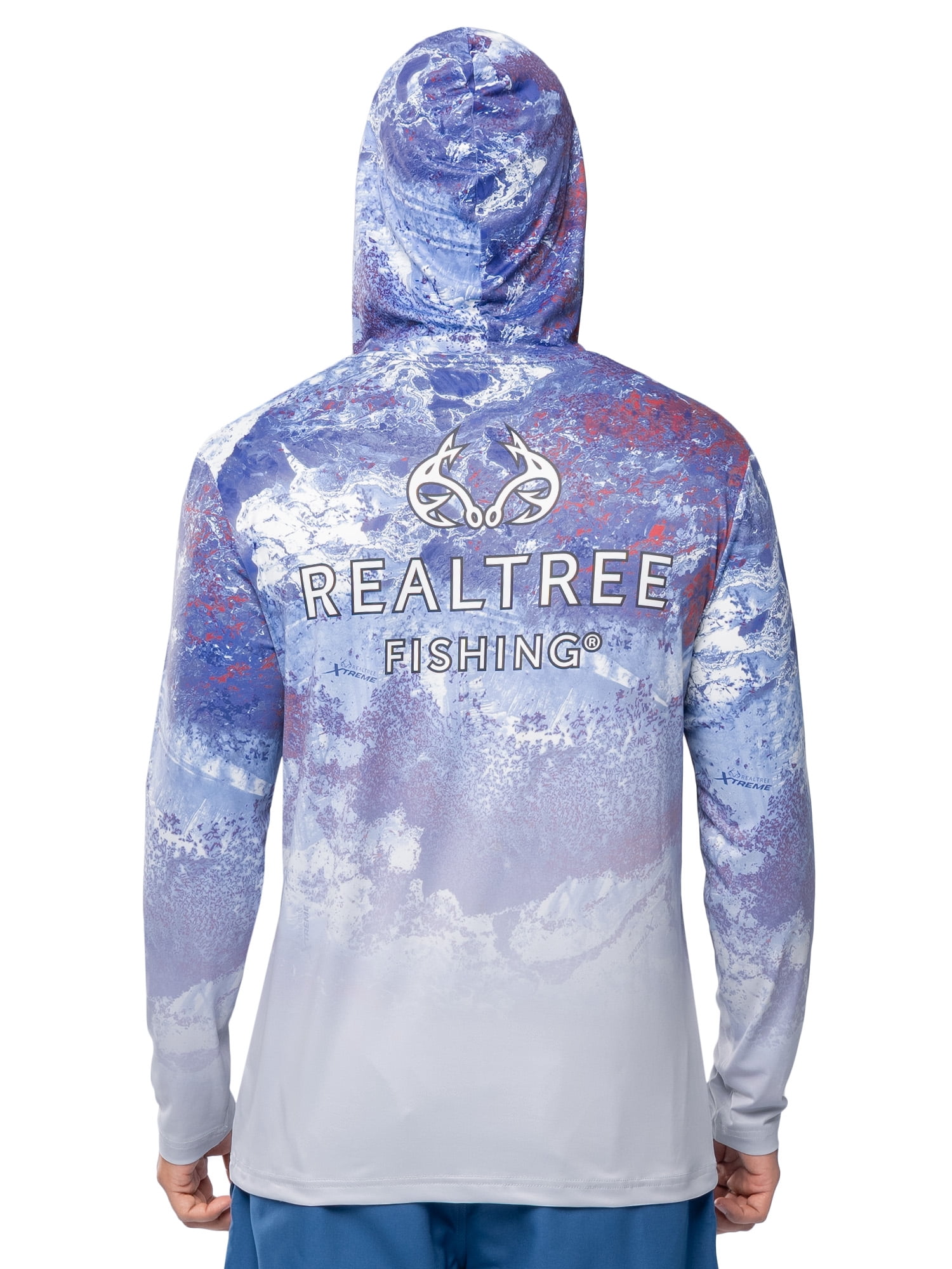 Realtree Men's Fishing Flex Americana UPF30 Long Sleeve Performance Hooded Shirt, Size S-3XL