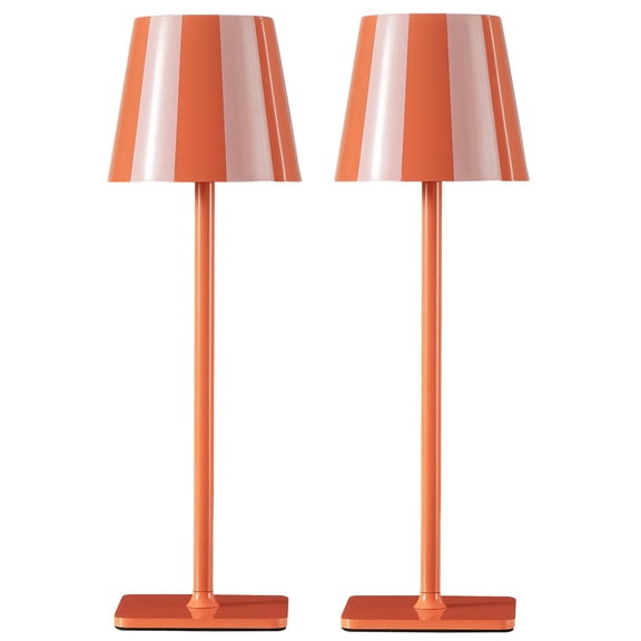 Mainstays 13" Indoor/Outdoor Rechargeable Orange Stripe Table Lamp, 2 Pack