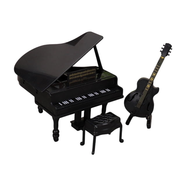 Piano en miniatura para casa de muñecas, guitarra, instrumento musical, juguete para niños, cumpleaños, escala 1:12 negro