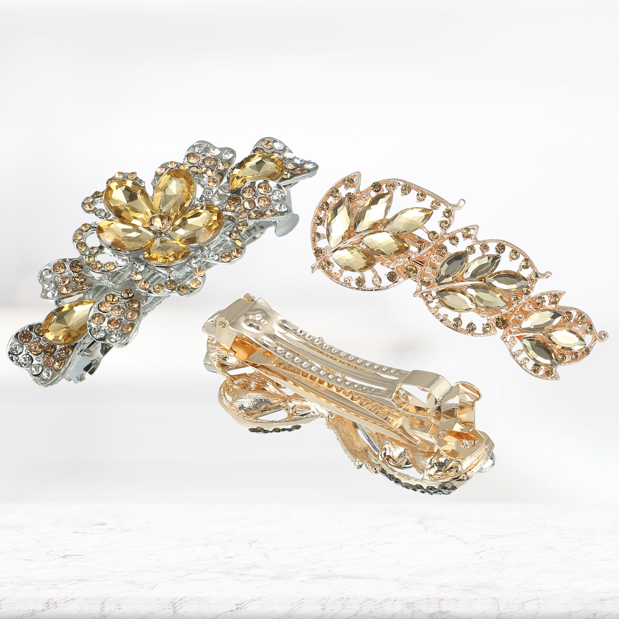 Unique Bargains 3 Pcs Hair Barrettes, Vintage Shining Rhinestone Flower Hair Accessories