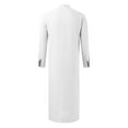 thumbnail image 4 of Mens Arabic Thobe Robe Long Sleeve Stand Collar Button Front Long Dubai Robe Slit Side Pockets Traditional Kaftan Clothing,White,L, 4 of 4