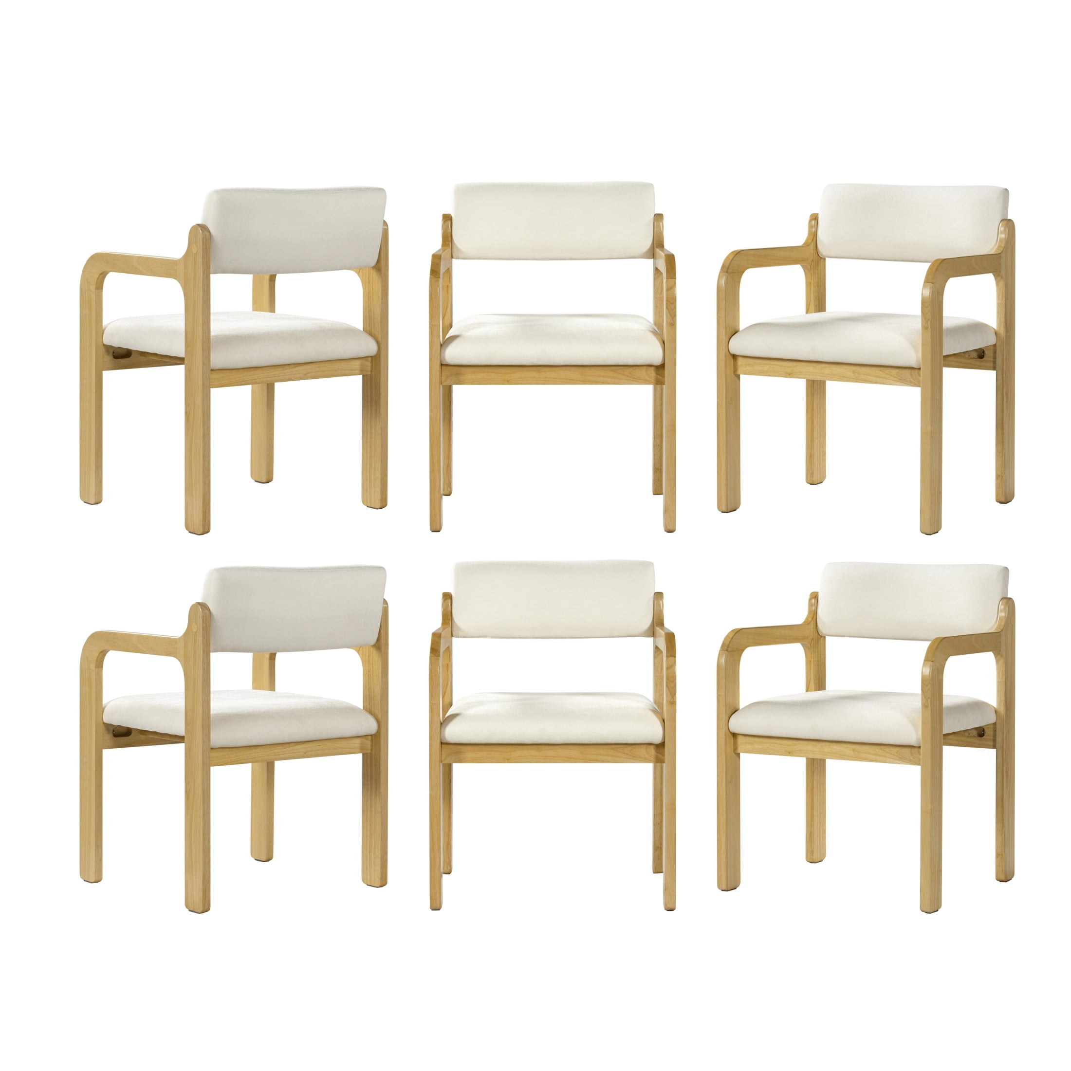 Christopher Knight Home Modern Upholstered Dining Chairs with Wood Frame, Natural+Beige, Set of 6