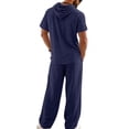 thumbnail image 4 of Men's 2 Piece Hooded Short Sleeve Shirt And Long Pants Set, Linen Textured Casual Outfit With Chest Pocket, Breathable Summer Beach Wear For Vacation And Loungewear,Navy,L, 4 of 6