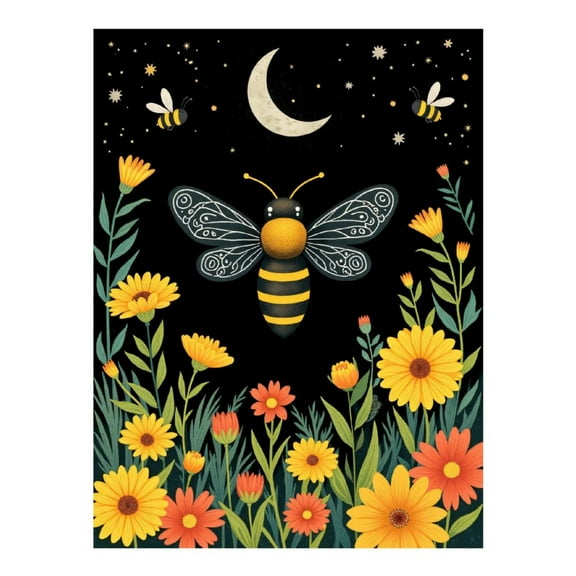 Diamond Art Kit for Adults, Moonlit Bees And Blossoms Diamond Painting for Adults Beginners, DIY Diamond Art Painting Kits, 5D Diamond Painting Crafts for Home Decor 12x16 Frameless