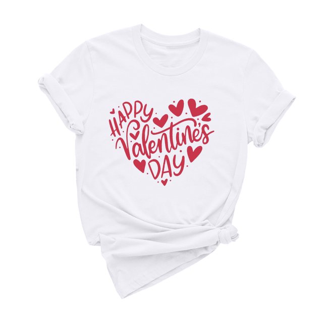 Diufon Hauts de la Saint-Valentin pour Femmes Tunique à Manches Courtes Col Rond Chemise Décontractée Tendance Imprimée Graphique Mignonne