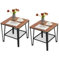 thumbnail image 1 of VECELO Set of 2 Industrial End Table, 17.7 inch Square Side Table Night Stand with Storage Mesh Shelf for Living Room Bedroom and Office, Brown, 1 of 10