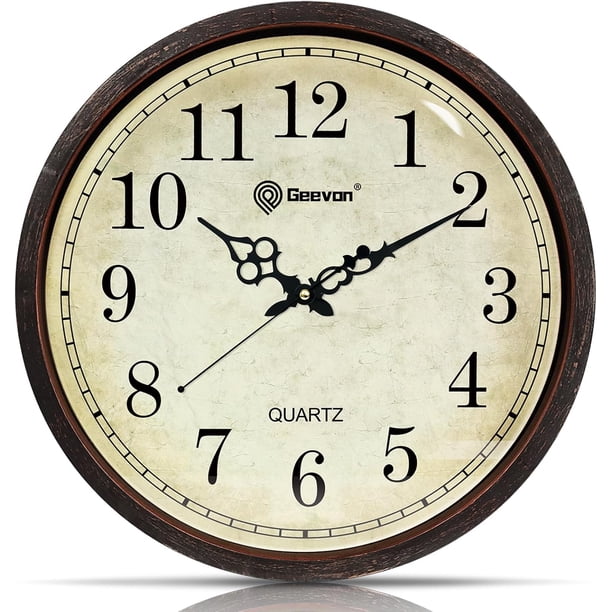Reloj de pared clásico café de 16 pulgadas, silencioso, no hace tictac, funciona con pilas, estilo rústico, retro, redondo, decorativo, para cocina, aula, recámara, decoración de sala de