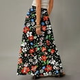 thumbnail image 4 of WTOBBY Women's Flowy Bohemian Floral Maxi Skirt Casual Summer Beach Long Skirt Elastic Waist Lightweight Tiered Pleated Skirt with Side Slit and Drawstring Closure,Navy L, 4 of 5