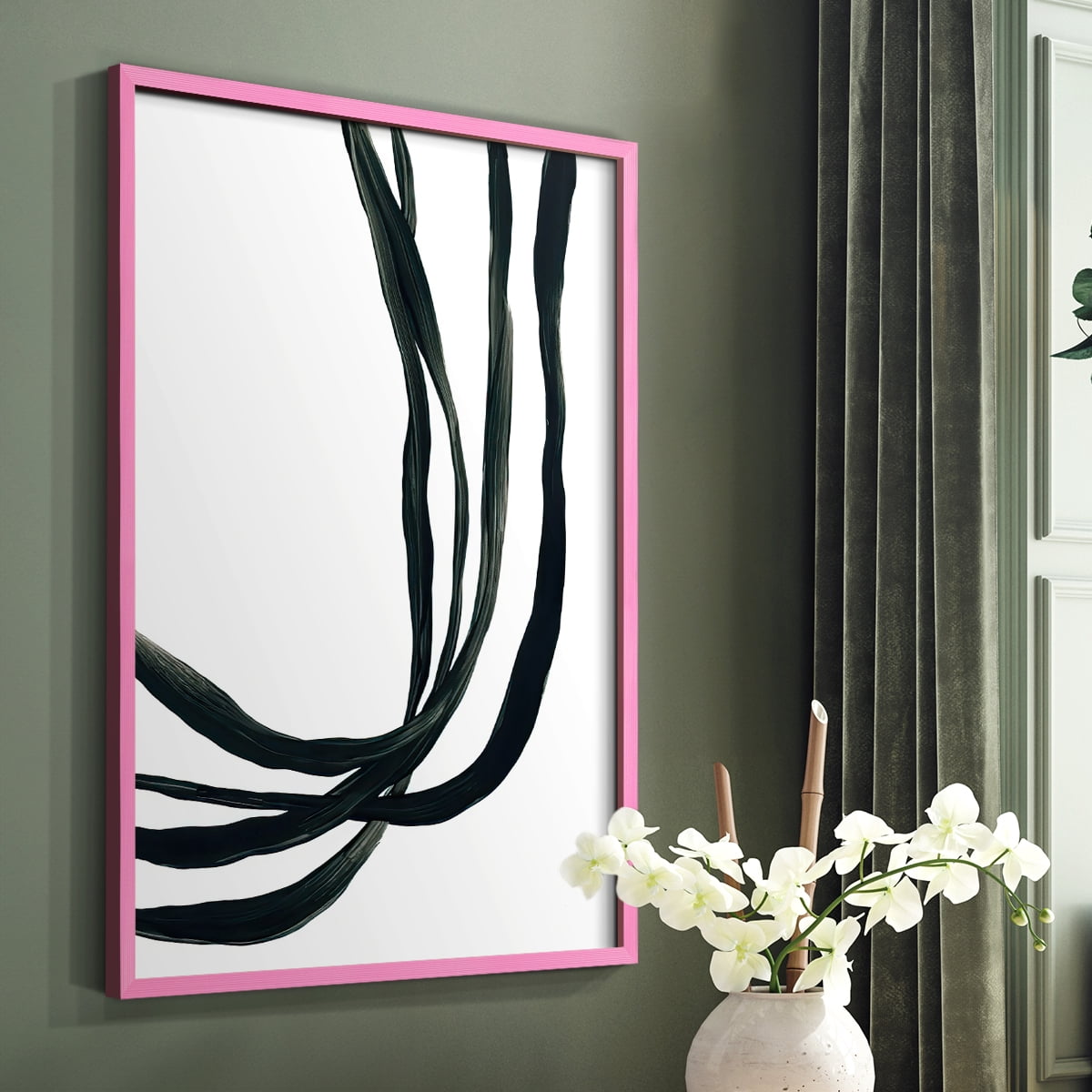 Onyx Ribbon I in Pink Solid Wood 11 x 14 Framed Print