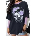 thumbnail image 2 of Women's Black Floral Skull Graphic Tunic T-Shirt for Halloween | [ZhiHiMeRi] | (US 12-14)L, 2 of 10