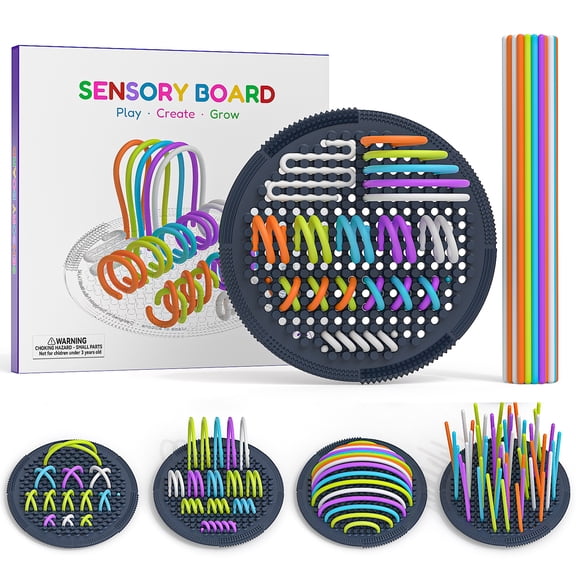 Ausugar Silicone Sensory Activity Board Toys Fidget Board Portable Knitted String Stress Relief Calming Toy Fine Motor ADHD Autism Anxiety Therapy Travel Gift for Kids & Adults with 25 Strings