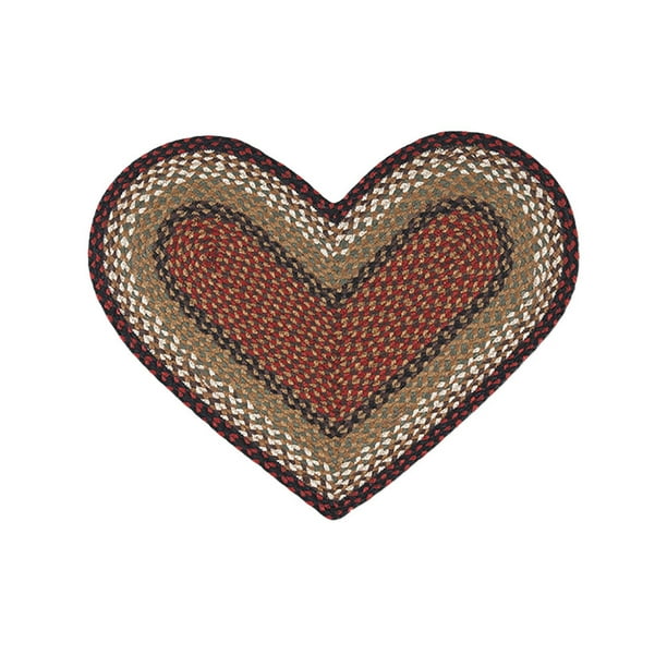 Home Indoor Decorative Jute C019 Burgundy, Mustard Braided Rug, Heart