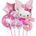 thumbnail image 3 of Juego de 9 globos de Hello Kitty de Sanrio con dibujos de gatos, globos de aluminio con números de 32 pulgadas para decoración de fiestas de cumpleaños de niñas, suministros para baby shower, 3 of 5