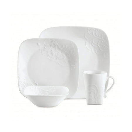 Corelle Boutique Cherish 16-Piece Embossed White Square ...