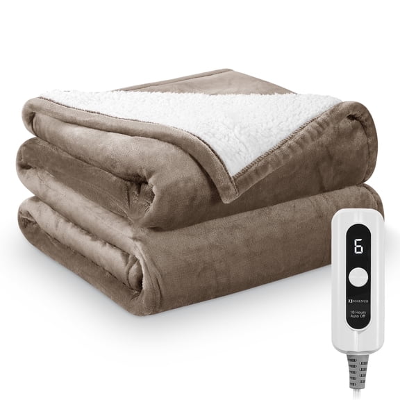 MARNUR Heated Blanket Full Size 72" x 84", Flannel & Shu Velvet Electric Blanket with Fast Heating, 6 Heating Levels, 10 Hours Timer, Linen