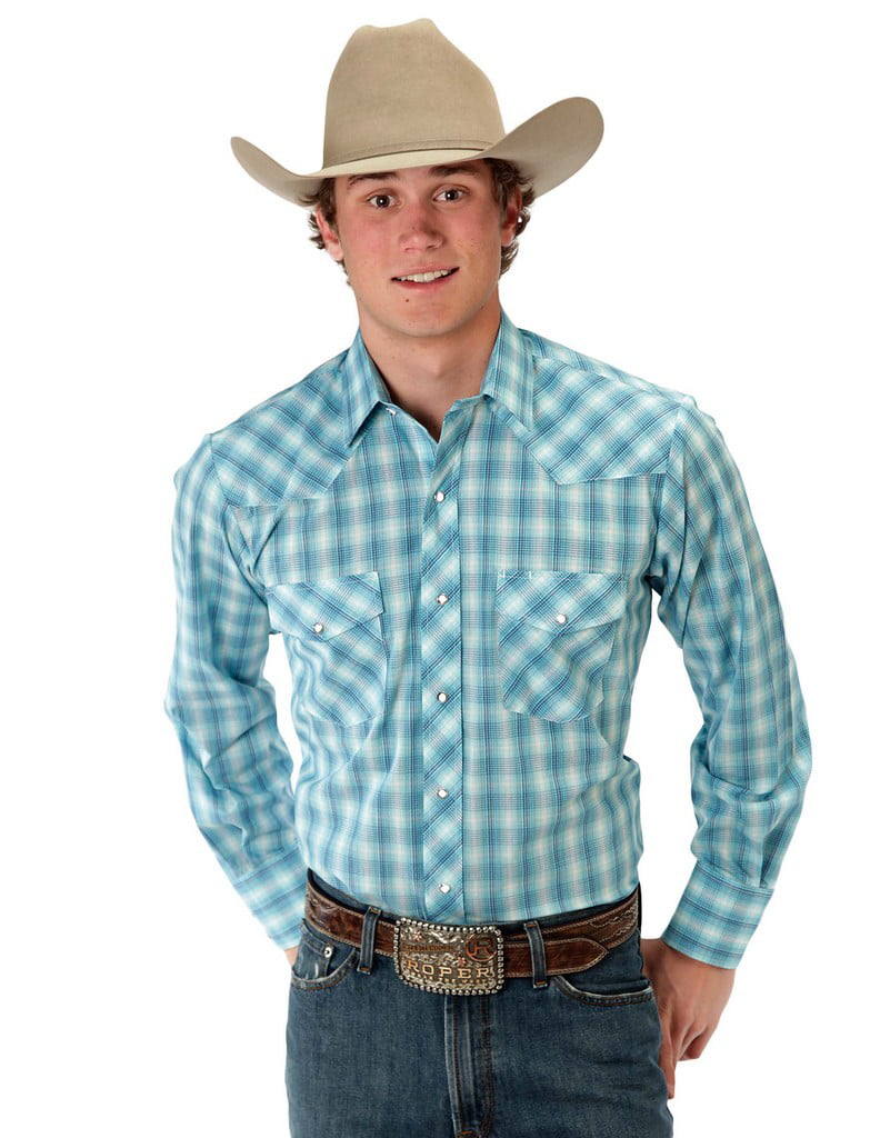 Winwinus Mens Plaid Premium Pockets Business Long Sleeve Western Shirt 