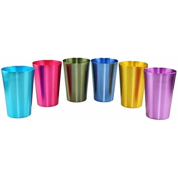 Colorful Aluminum Drinking Cups Set of 6, Colored Metal Tumblers, Shatter Resistant, Stackable, 6 Metallic Colors- 12 Ounces