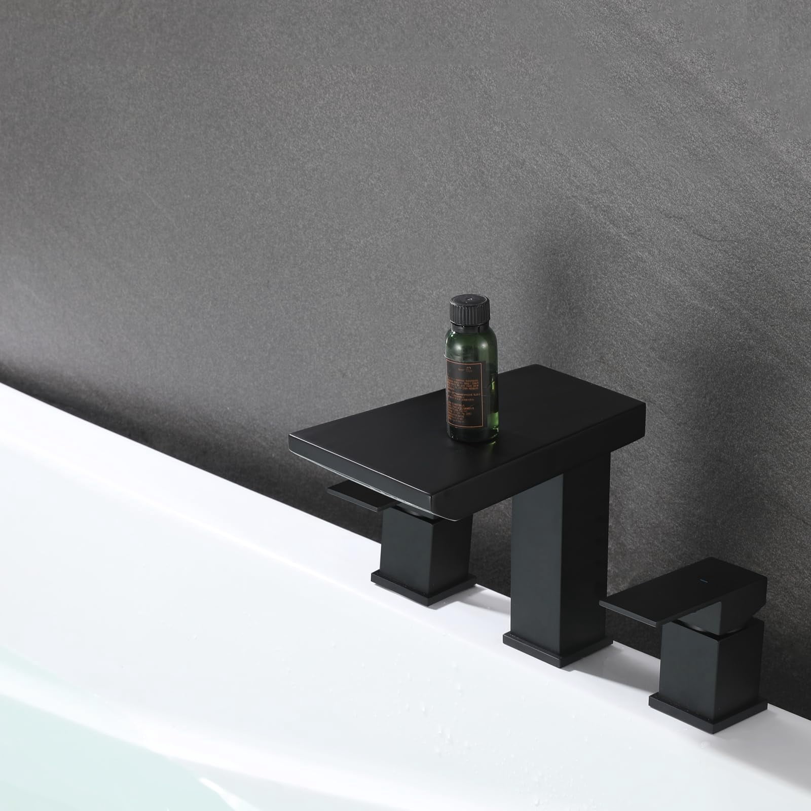 Waterfall Roman Bathtub Faucet Black Brass 3 Holes Deck Mount