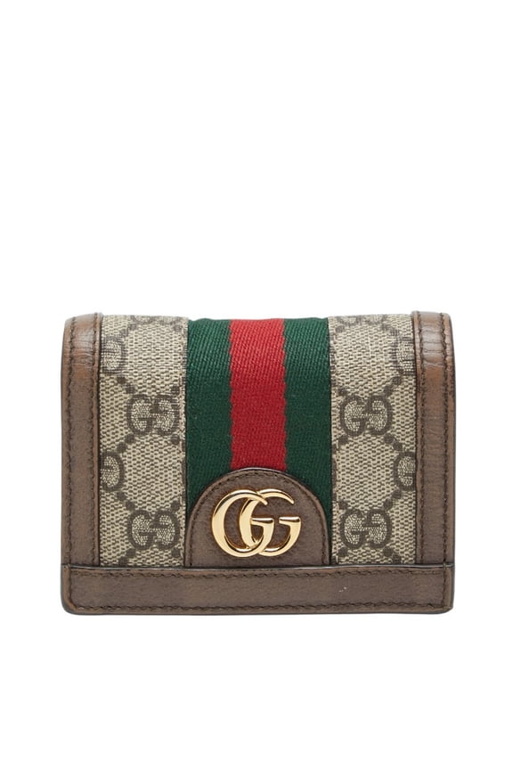 Pre-Owned Gucci Ophidia GG Supreme Bi-fold Wallet Compact 523155 Beige Multicolor Leather...
