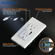 ELEGRP USB Outlet Receptacle, 21W 4.2A USB Electrical Outlet, USB C Wall Outlet, 15 Amp Duplex Tamper Resistant Outlet with Type A & Type C Ports, Wall Plate Included, UL Listed, White