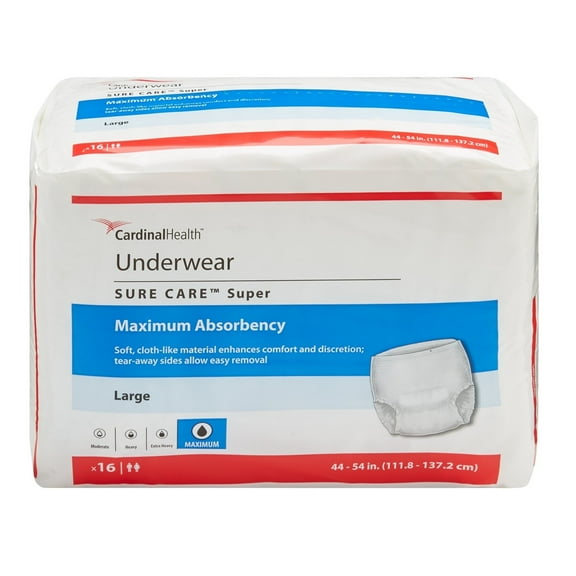 Surecare Protective Adult Underwear Super Absorbant Large 44"-54"-Pack of 16