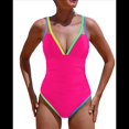 thumbnail image 1 of Traje de Baño de una Pieza para Mujer 2025 con Control de Abdomen, Diseño de Bloques de Color Neón, Cuello en V Profundo y Adelgazante Rosa Roja XXL, 1 of 8