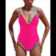 thumbnail image 1 of Traje de Baño de una Pieza para Mujer 2025 con Control de Abdomen, Diseño de Bloques de Color Neón, Cuello en V Profundo y Adelgazante Rosa Roja XXL, 1 of 8