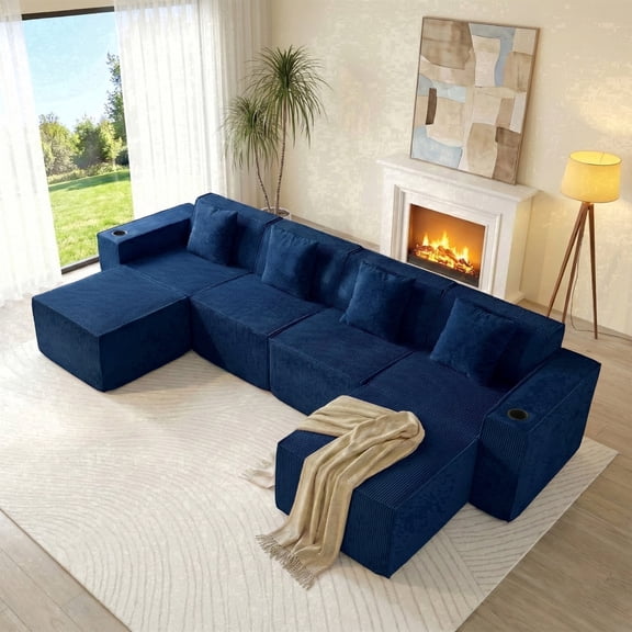 SOULART 133.84" boneless sectional couch,U shaped modular sectional sofa, cloud couches for living room, No Assembly Required, Blue