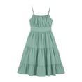 thumbnail image 7 of Women's Dresses Women's Sleeveless Square Neck Tiered Ruffle Smocked Waist Casual Summer Dress Spaghetti Strap Sleeveless Mini Solid Light Green L, 7 of 7
