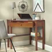 Corner Writing Desk with Pullout Drawer and Shelf, Various Finishes