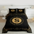 thumbnail image 2 of Manfei Letter S Monogrammed Bedding Comforter Set,Retro Boho Geometric Twin Comforter Sets,Gold Black Bedding Set For Child,Microfiber Room Decorative Reversible,2pcs, 2 of 8