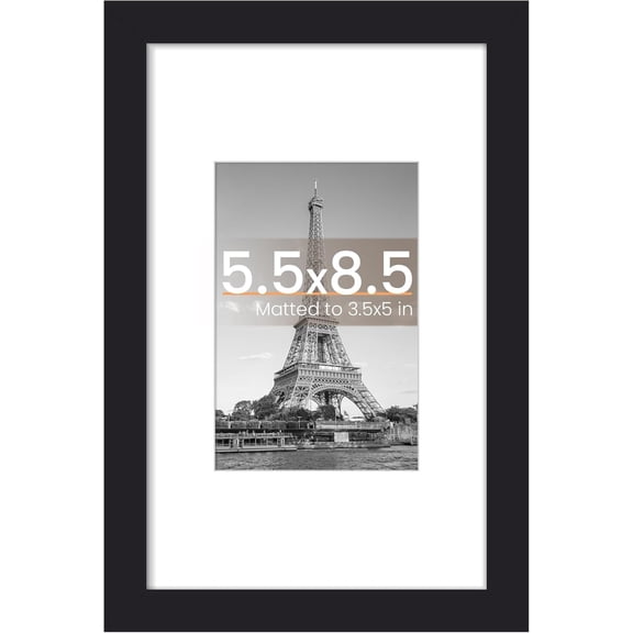 Maxxmarket 5.5x8.5 Picture Frame, Display Pictures 3.5x5 with Mat or 5.5x8.5 Without, Wall Hanging Photo Frame, Black, 1 Pack