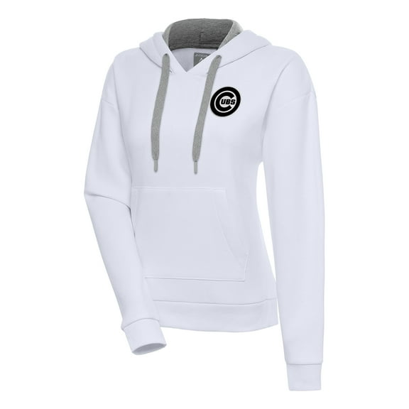 Women's Antigua  White Chicago Cubs Brushed Metallic Victory Pullover Hoodie