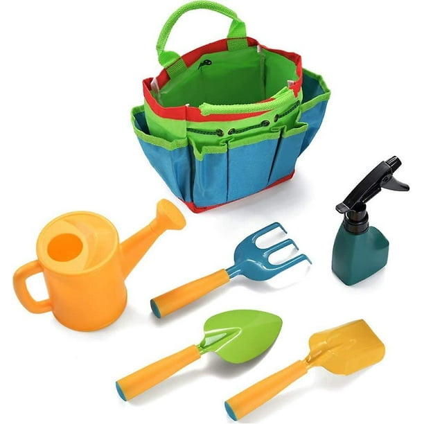Juego de herramientas de jardinería para niños de 6 piezas, rastrillo de pala de hervidor de riego con bolsa de transporte, regalo de juguetes de jardín para bebés en edad preescolar, niños y niñas - Feliz Sencillez