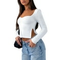 thumbnail image 3 of Qtinghua Women's Long Sleeve Sweetheart Neck Crop Top Sexy Side Slits Y2k Going Out Tops Cute Fall Backless Tee Shirt White S, 3 of 6