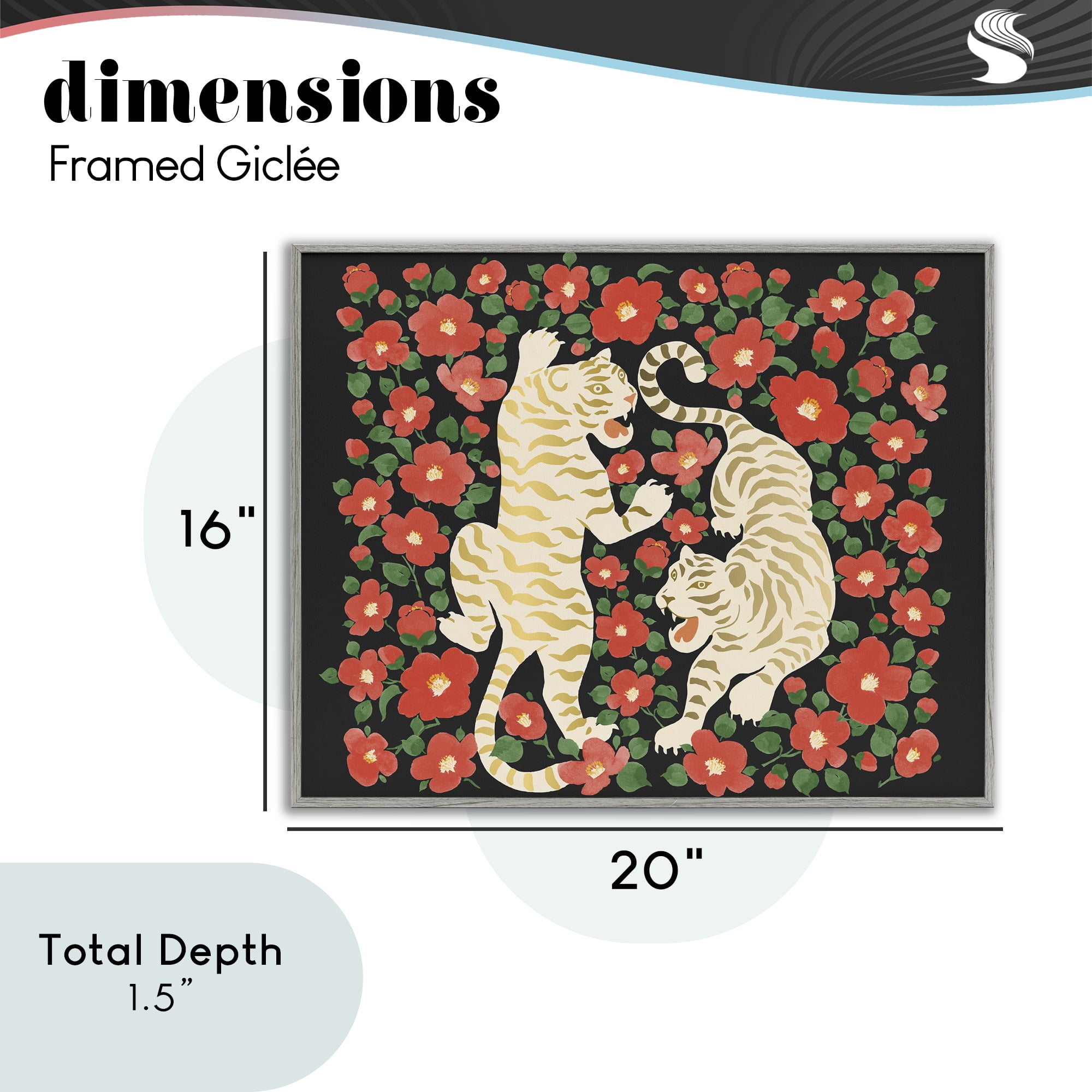 Stupell Industries Ivory Twin Tigers Among Flowers Gray Framed Giclee Art, design by Karolina Sato