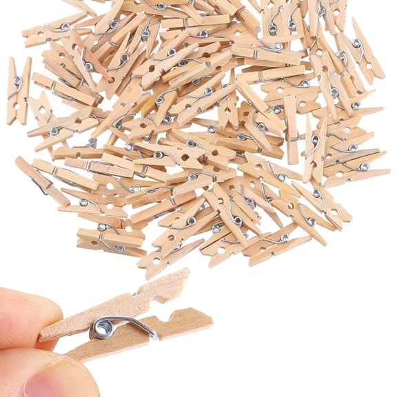 100Pack 1 Inch Wood Clips, Mini Wooden Clamps with Jute Twine for Crafts, Photos, DIY, Wedding Decor,Festival Decorations, Mural Decoration (Wood)
