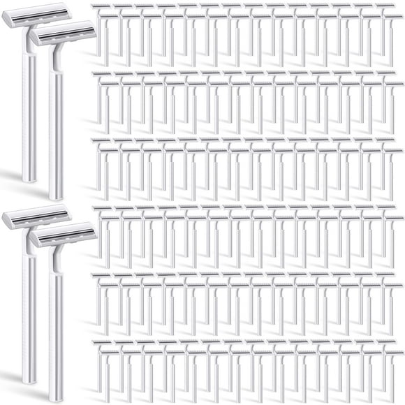 300 Pieces Disposable Razors Bulk for Men Women Individually Wrapped Stainless Steel Hotel Guest Shaving Razors Safety Twin Blades for House Travel Home Use Portable, White