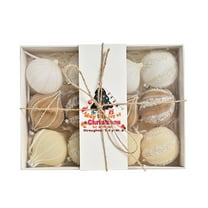 12-Pack Hand-Painted Christmas Ornaments 2.36in, Flocked Gold Trim Holiday Balls Set with Assorted Designs for Tree Decor, Gift Box Included