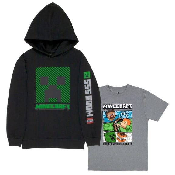 Conjunto de ropa Minecraft, sudadera con capucha y camiseta para niños, talla 8