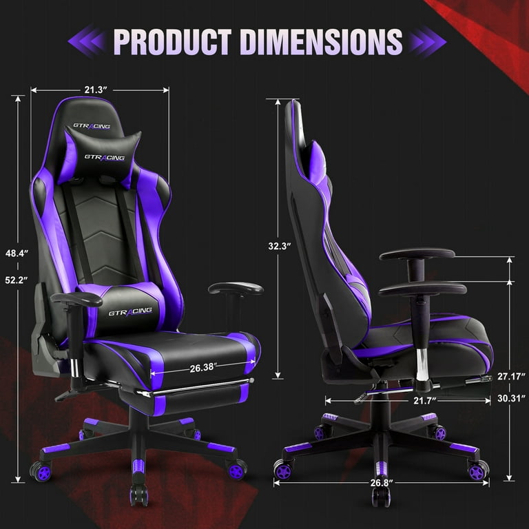 GTRACING Gaming Chair with Footrest and Ergonomic Lumbar Massage Pillow  Faux Leather Office Chair, Purple