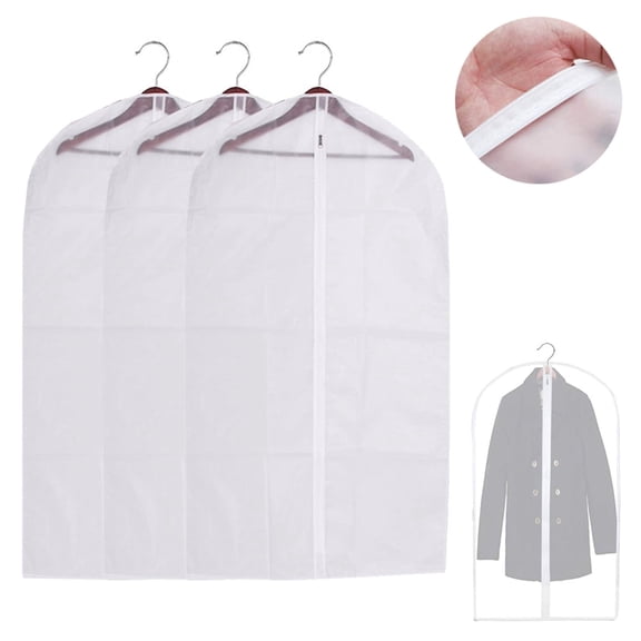 3 Pack Translucent 40" Garment Bags Zipper Store Suits Dresses Costumes Uniforms