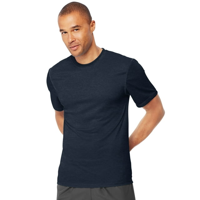 Hanes T-Shirt pour Homme Cool DRI Sans Étiquette, 2TG, Bleu Marine Chiné